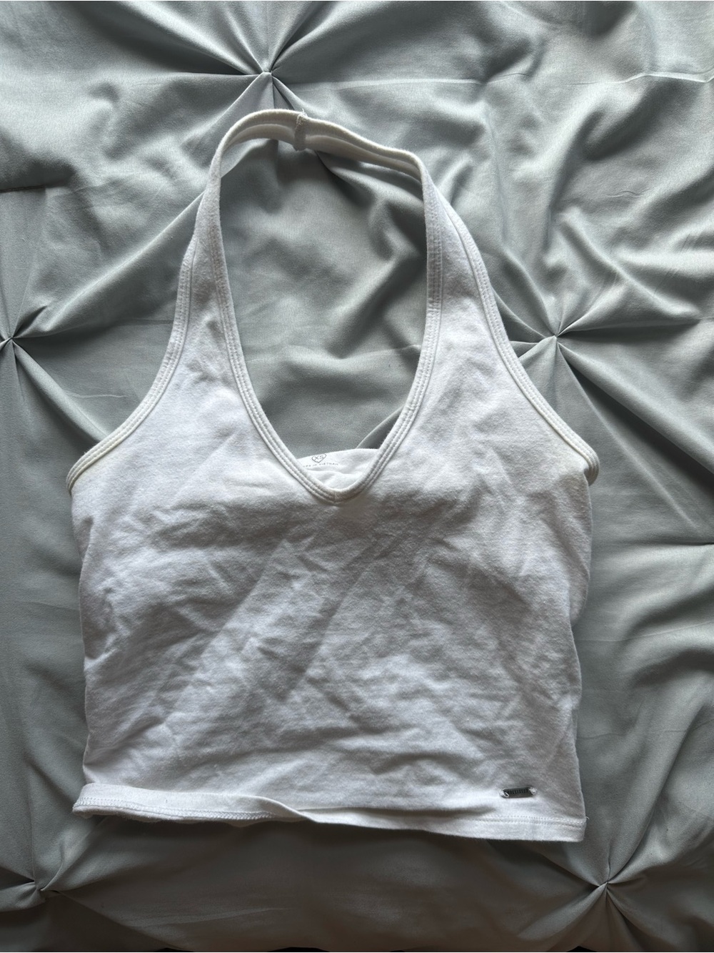 Hollister White Cropped Halter Tank